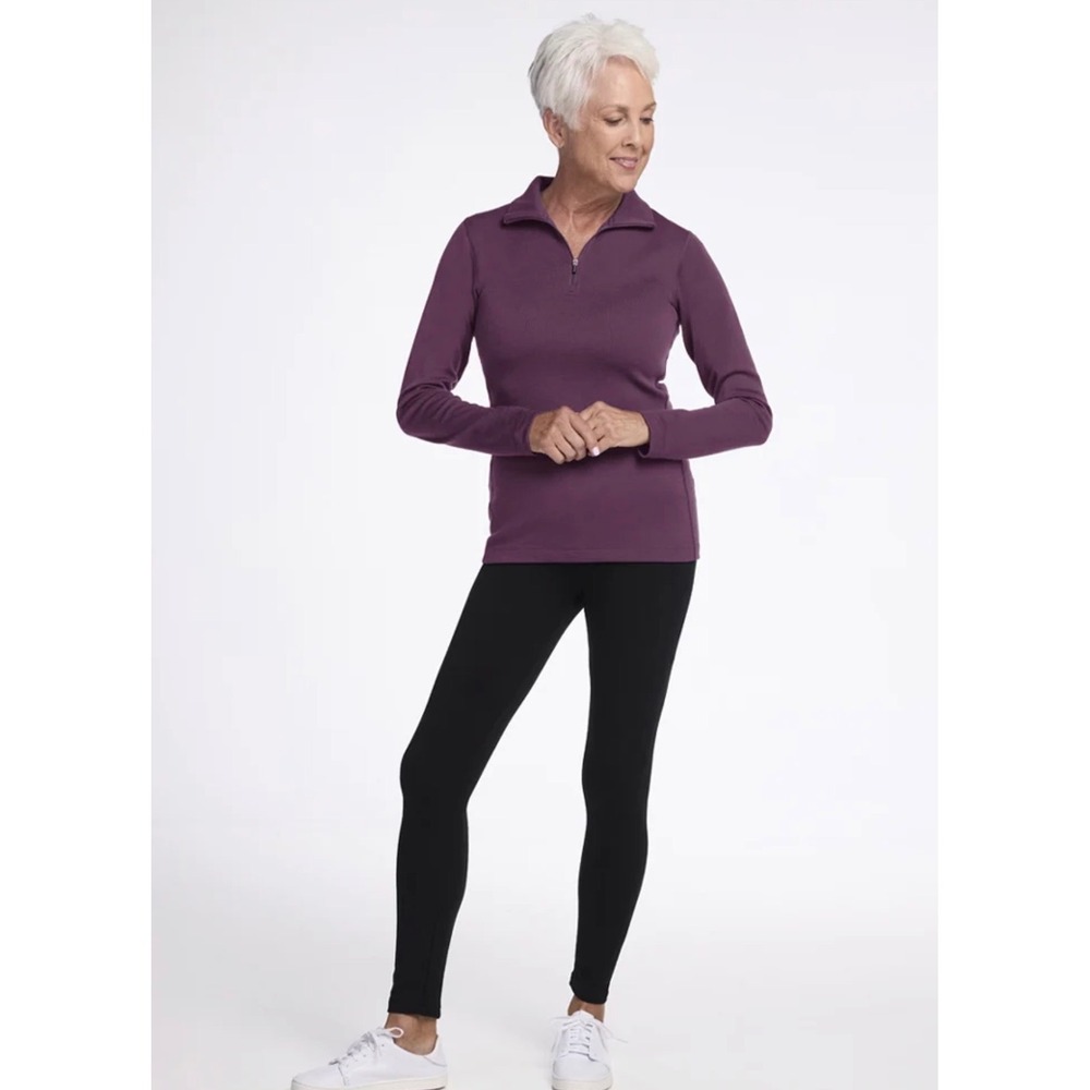 Woolx Brooke Large 100% Merino Wool Quarter Zip Pullover Plum Purple Long Sleeve